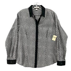 Coldwater Creek Womens M Shirt Top Infinity No Iron Black White Button Up